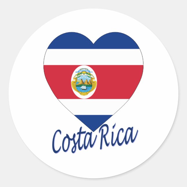 Costa Rica Flag Heart Classic Round Sticker (Front)