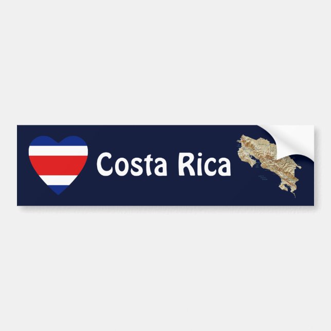 Costa Rica Flag Heart + Map Bumper Sticker (Front)