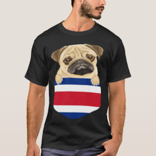 Costa Rica Flag Pug Dog In Pocket T-Shirt