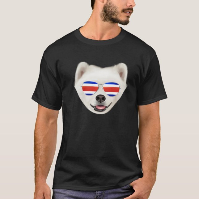 Costa Rica Flag Samoyed Dog Tico Pocket T-Shirt (Front)