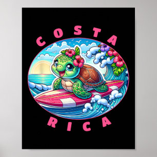 Costa Rica Girls Cute Surfing Sea Turtle  Poster