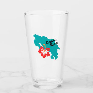 Costa Rica map outline with hibiscus in color Glass