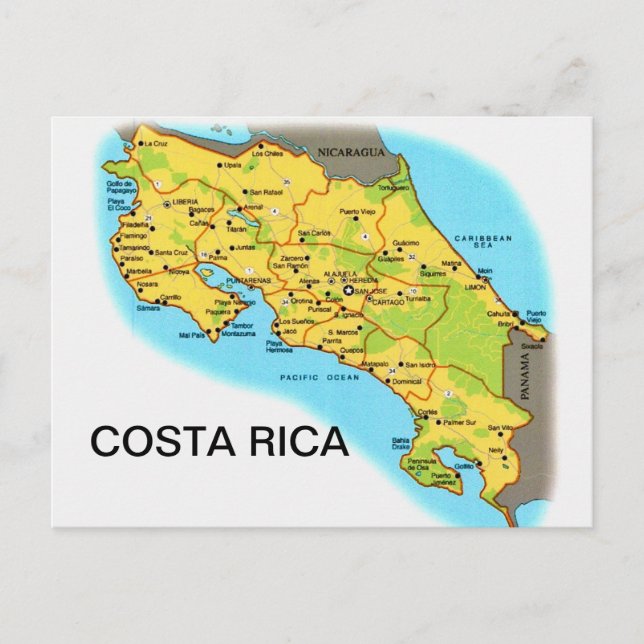 COSTA RICA Map Postcard (Front)