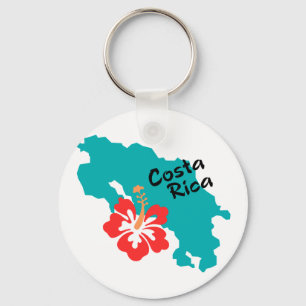 Costa Rica map with hibiscus Keychain