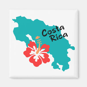 Costa Rica map with hibiscus Magnet