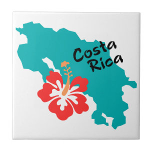 Costa Rica map with hibiscus Tile