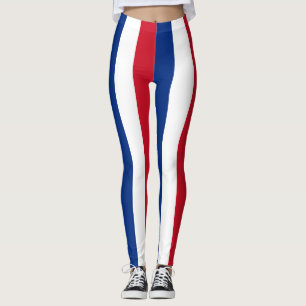 Costa Rica National Flag Colours Vertical Striped Leggings