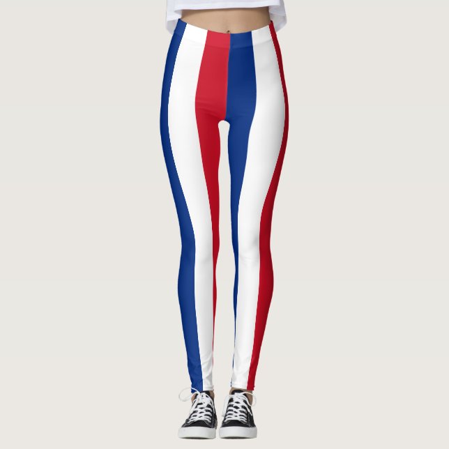 Costa Rica National Flag Colours Vertical Striped Leggings (Front)