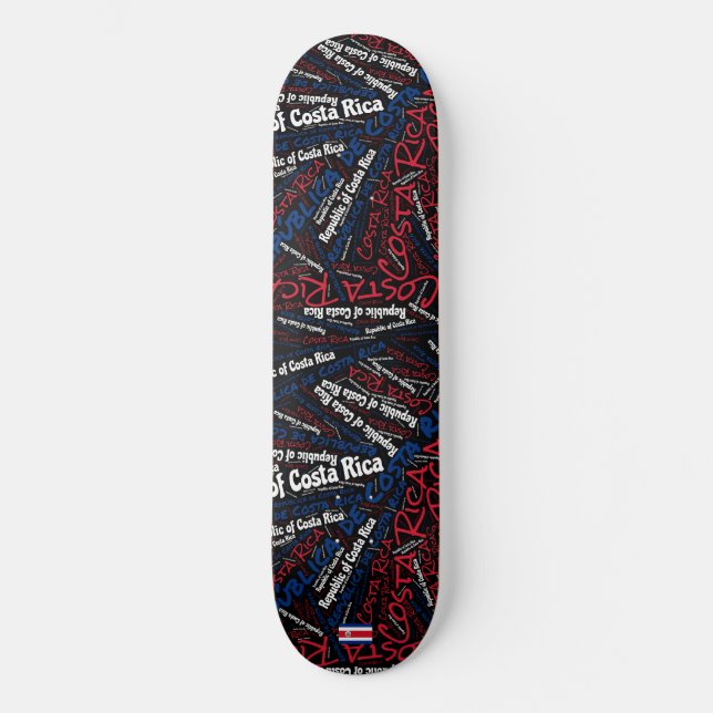 Costa Rica National Pride Wordcloud Skateboard (Front)