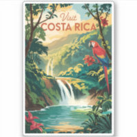 Costa Rica Parrot Illustration Travel Art Vintage