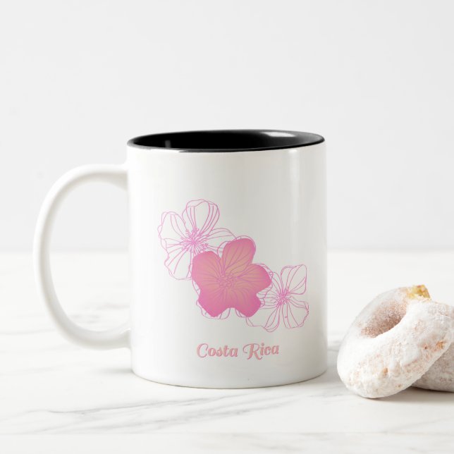 Costa Rica Pink Flowers Souvenir Coffee Two-Tone Coffee Mug (With Donut)