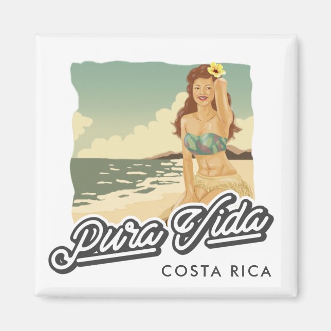 Costa Rica Pura Vida Girl on the Beach Surf Magnet (Front)