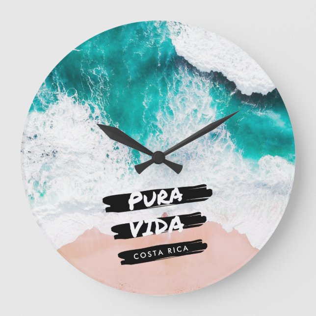 Costa Rica Pura Vida Wave Ocean Photo Large Clock (Front)