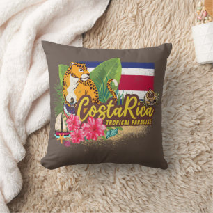 Costa Rica retro big cat vintage flag Souvenir Throw Pillow