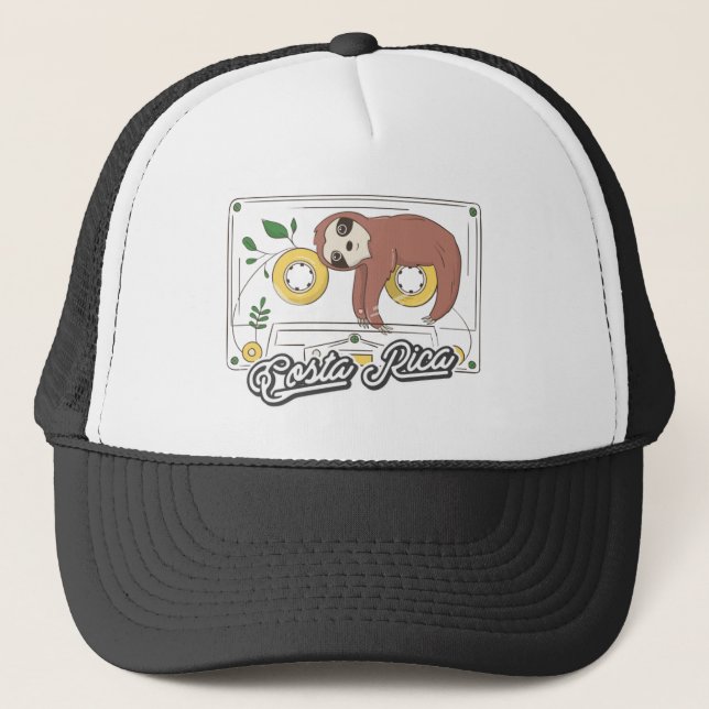 Costa Rica Sloth Cassette Tape Souvenir Trucker Hat (Front)