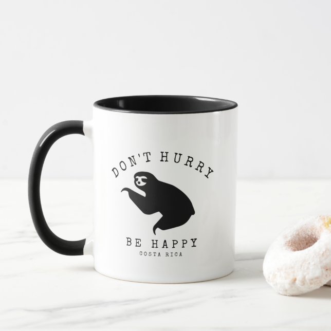 Costa Rica Sloth Don't Hurry Be Happy Souvenir Mug (With Donut)