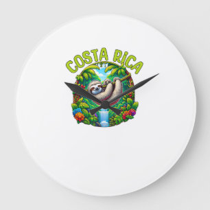 Costa Rica Sloth - Tropical Rainforest Waterfall T Large Clock