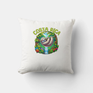 Costa Rica Sloth - Tropical Rainforest Waterfall T Throw Pillow
