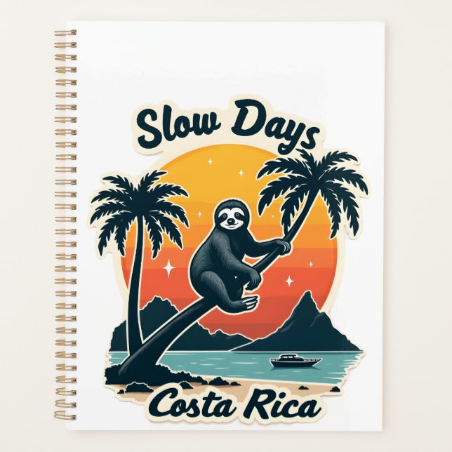 Costa Rica Sloth Vintage Sunset Travel Vector Shir (Devant)
