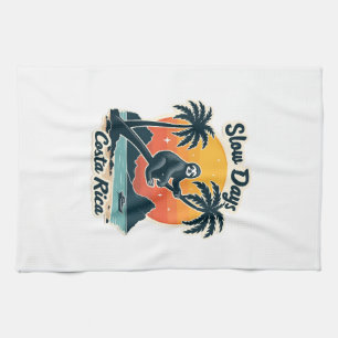 Costa Rica Sloth Vintage Sunset Travel Vector Shir Kitchen Towel