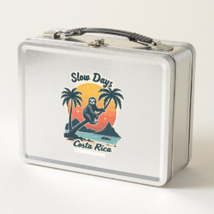 Costa Rica Sloth Vintage Sunset Travel Vector Shir Metal Lunch Box
