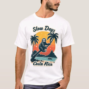 Costa Rica Sloth Vintage Sunset Travel Vector Shir T-Shirt