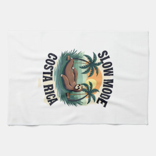 Costa Rica Sloth Vintage Vacation Shirt Kitchen Towel
