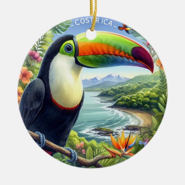 Costa Rica Toucans, Pura Vida Ceramic Ornament (Front)