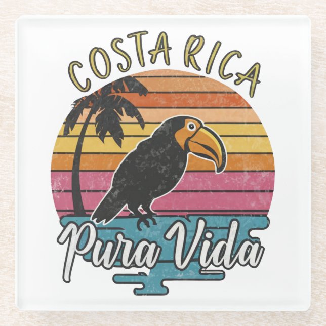 Costa Rica Toucans, Pura Vida  Glass Coaster (Front)