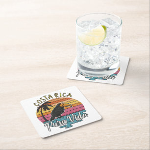 Costa Rica Toucans, Pura Vida  Square Paper Coaster