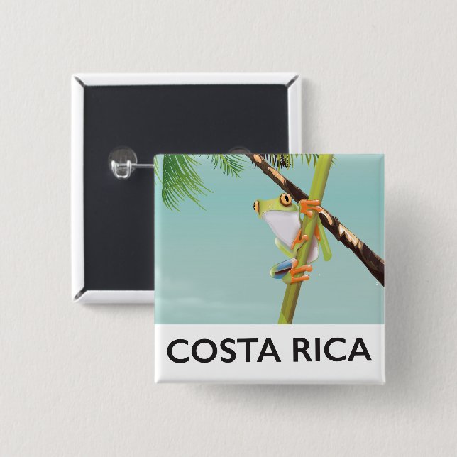 Costa Rica Tree Frog Vacation poster 2 Inch Square Button (Front & Back)