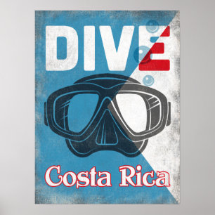 Costa Rica Vintage Scuba Diving Mask Poster