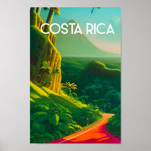 Costa rica vintage travel poster tropical volcano 