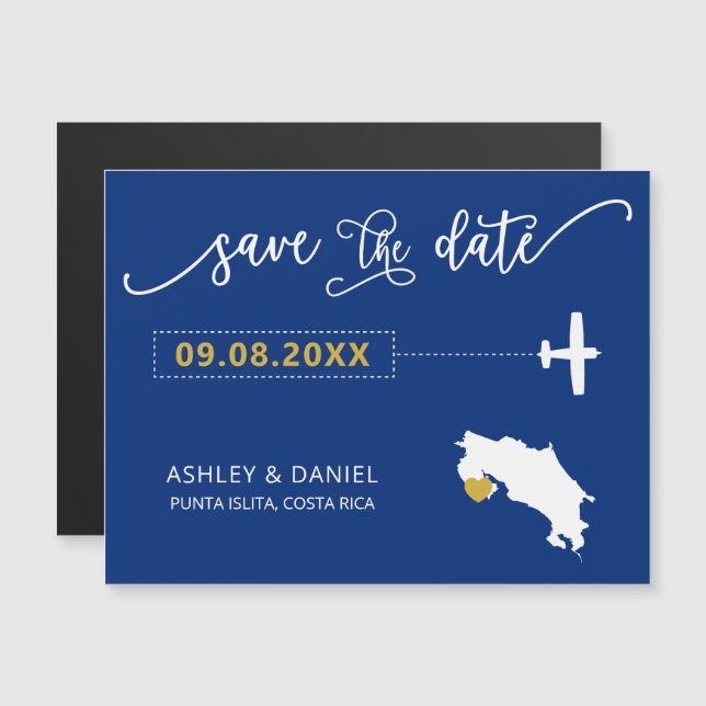 Costa Rica Wedding Save the Date Card, Map Magnetic Invitation (Front/Back)