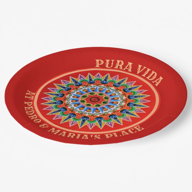 Costa Rican Art with customizable Text Paper Plate (Angled)