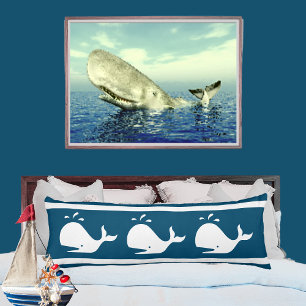 Costal Nautical Ocean BLUE White  WHALE Body Pillow