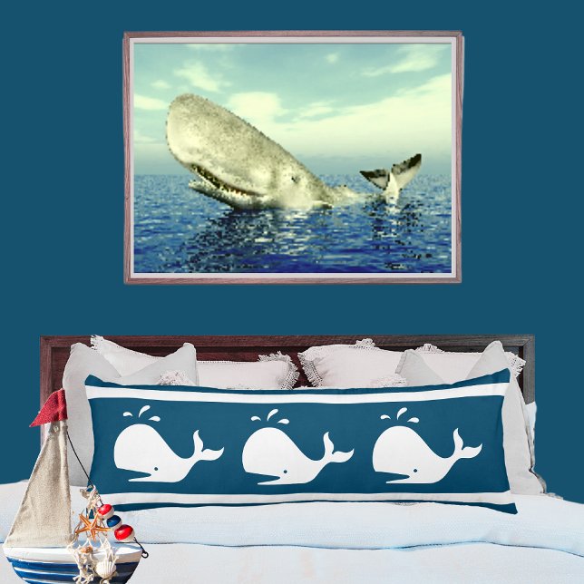 Costal Nautical Ocean BLUE White  WHALE Body Pillow (Creator Uploaded)