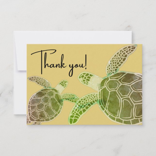 Costal Tropical Green Sea Turtle  Thank You Card (Front)