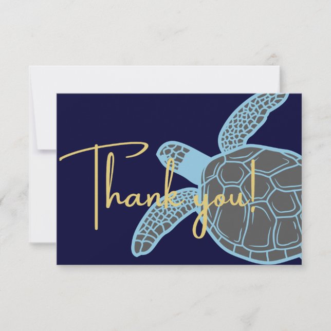 Costal tropical Navy Blue Sea Turtle Thank You Card (Front)