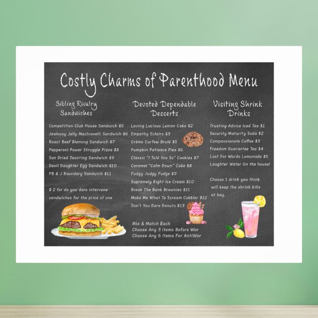 Costly Charms of Parenthood Menu Poster (Creator Uploaded)