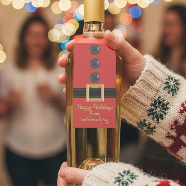 Costume de Père Noël Rouge de Noël Étiquette de Su (Happy Holidays from my house to yours! Festive bottle tags with space for your name)