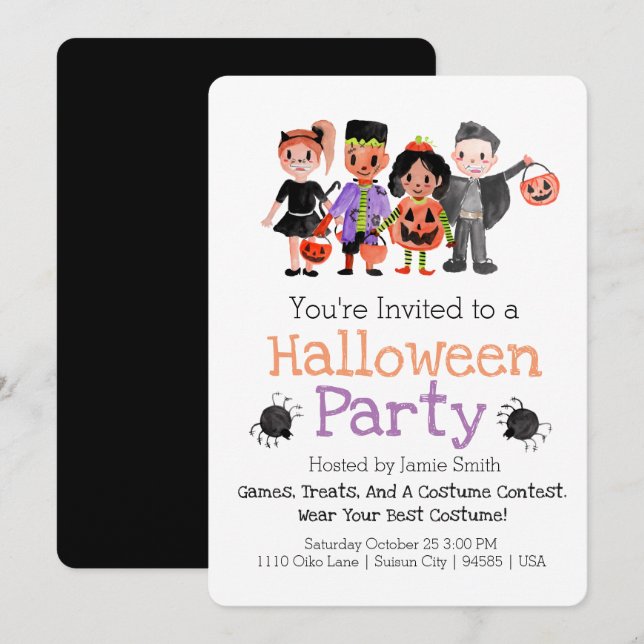 Costume d'Halloween Cute Invitation de la fête d'e (Devant / Derrière)