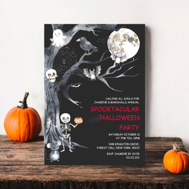 Costume éffrayant Cute Invitation de la fête d'Hal (family halloween party invitation modern watercolor spooky but fun
)