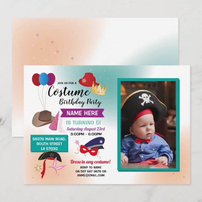Costume Fancy Dress Birthday Party Photo Invitation (Front/Back)