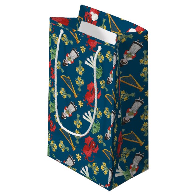 Costume gallois et Emblèmes sur le sac cadeau bleu (Devant Angle)