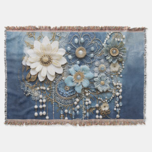 Costume jewellery on Blue Denim Throw Blanket