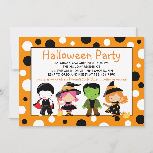 Costume Kids Halloween Party Invitations (Front)