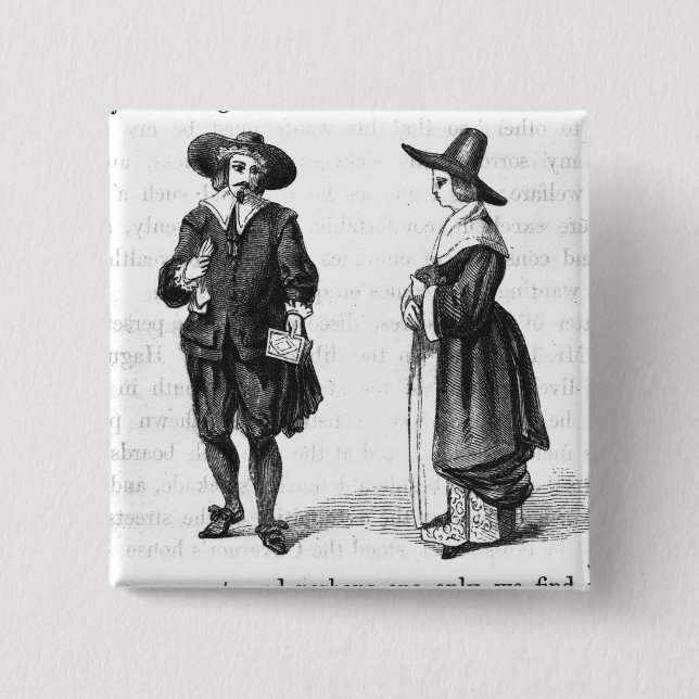 Costume of the Pilgrims 2 Inch Square Button (Front)