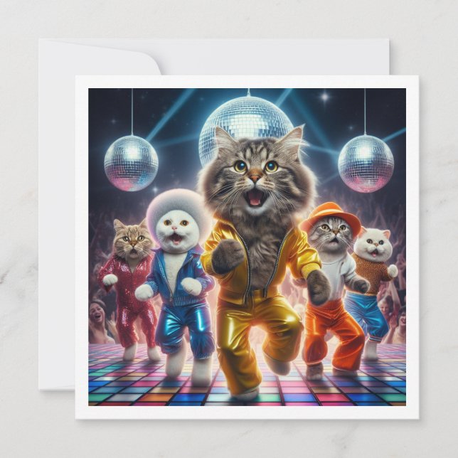 Costume party, Disco Dance party, cat  Invitation (Front)