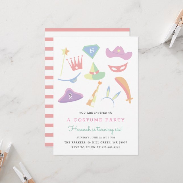Costume Party Kids birthday party Rainbow 002 Invitation (Front/Back In Situ)